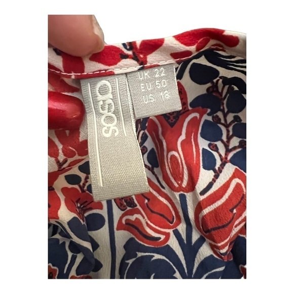 ASOS Red Printed Split Front Duster Top Size 18 - Picture 7 of 8